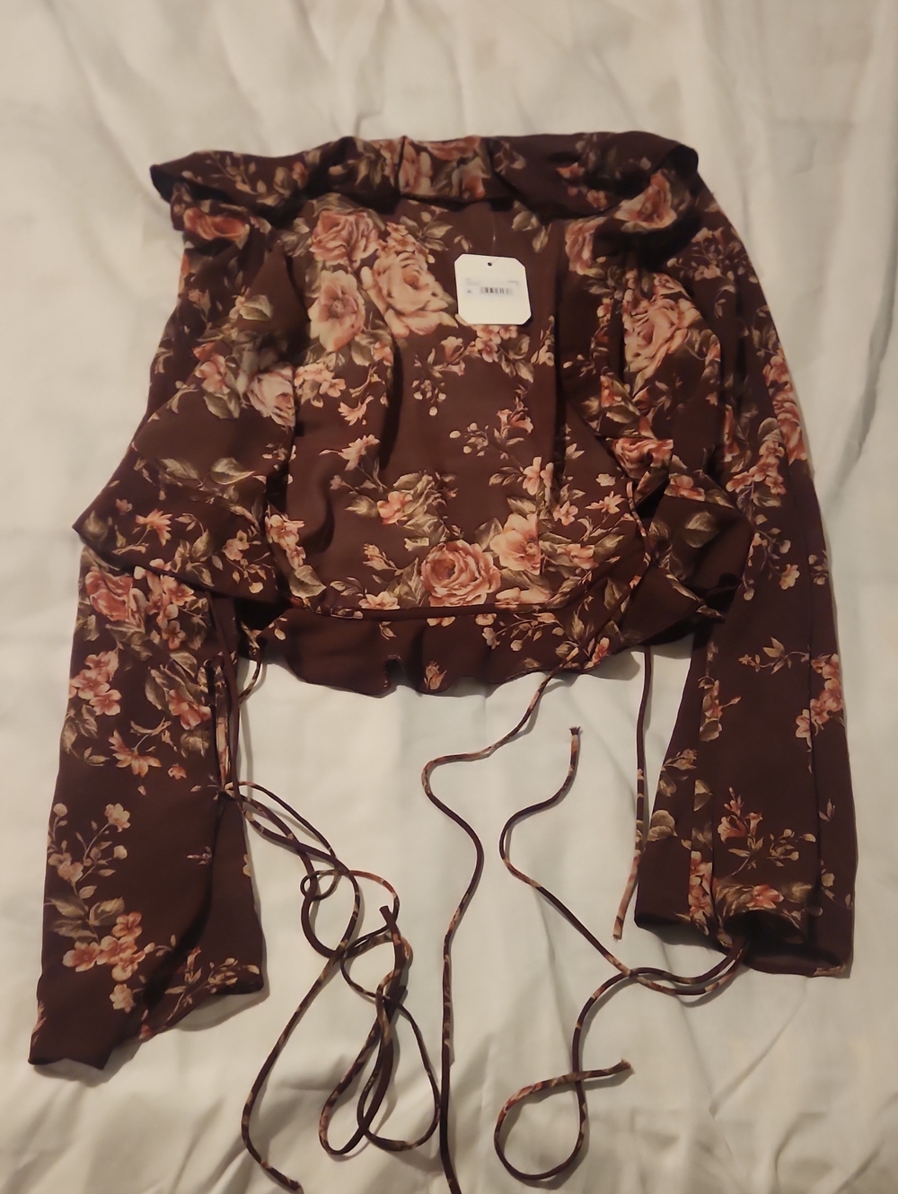 Altar'd State Brown Floral Tie-Front Shawl